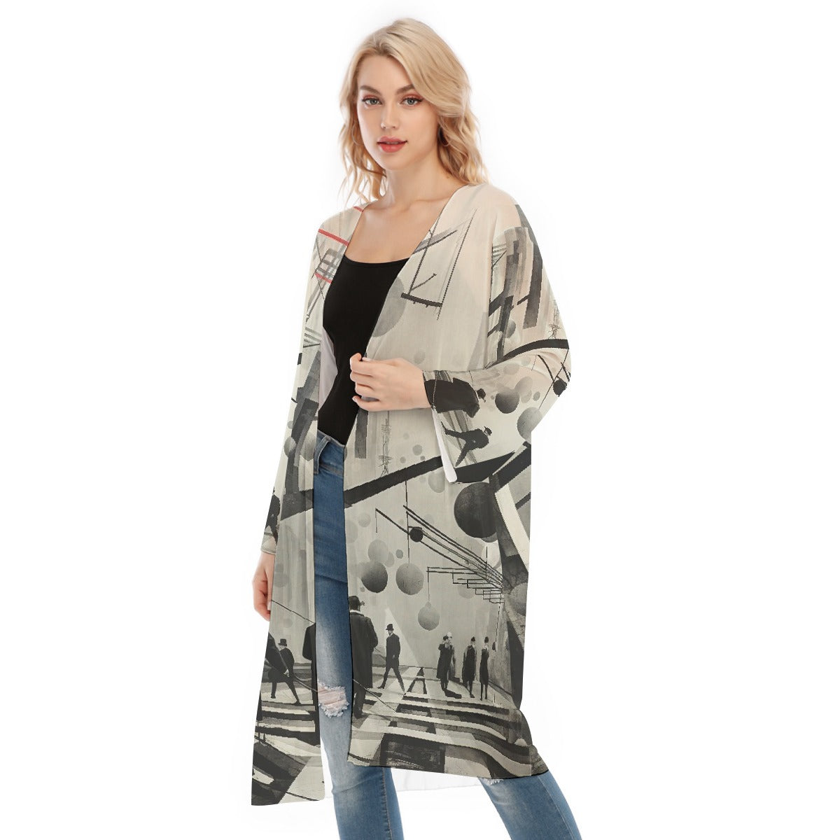 All- Over Print Women's Long Sleeve Mesh Cardigan