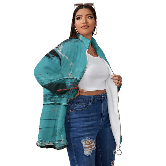 All-Over Print Unisex Borg Fleece Stand-up Collar Coat With Zipper Closure(Plus Size)