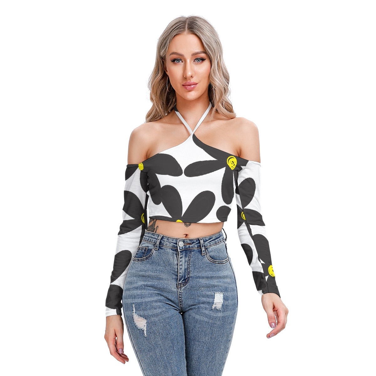 All-Over Print Women's Halter Lace-up Top