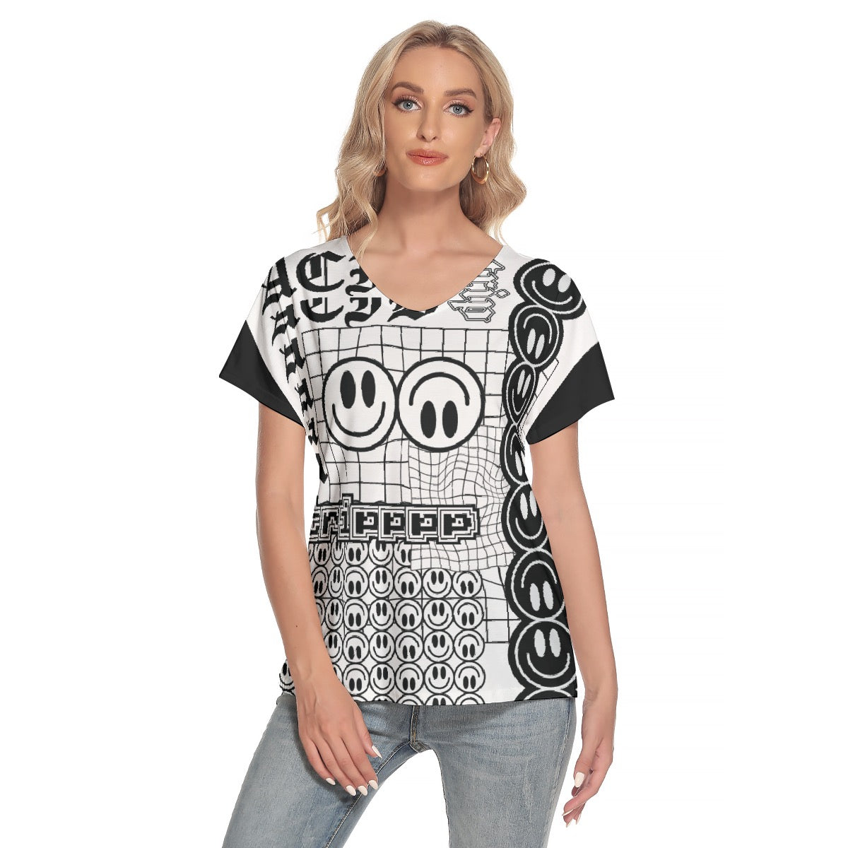 All-Over Print Women's Loose V-neck Short Sleeve T-shirt