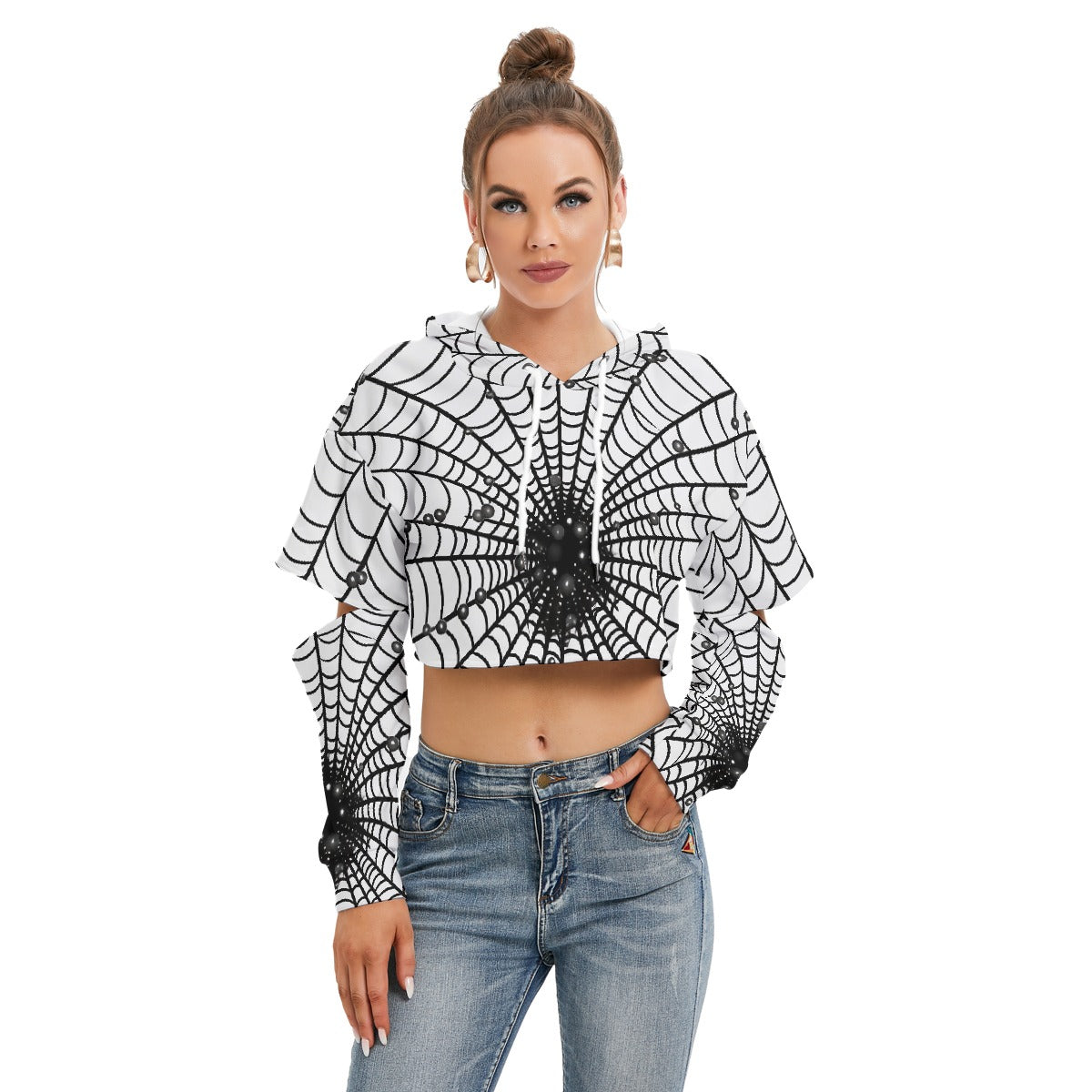 All-Over Print Women's Heavy Fleece Hoodie With Hollow Out Sleeve