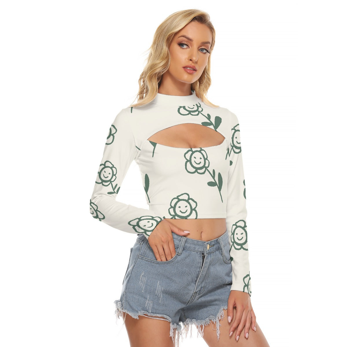 All-Over Print Women's Hollow Chest Keyhole Tight Crop Top