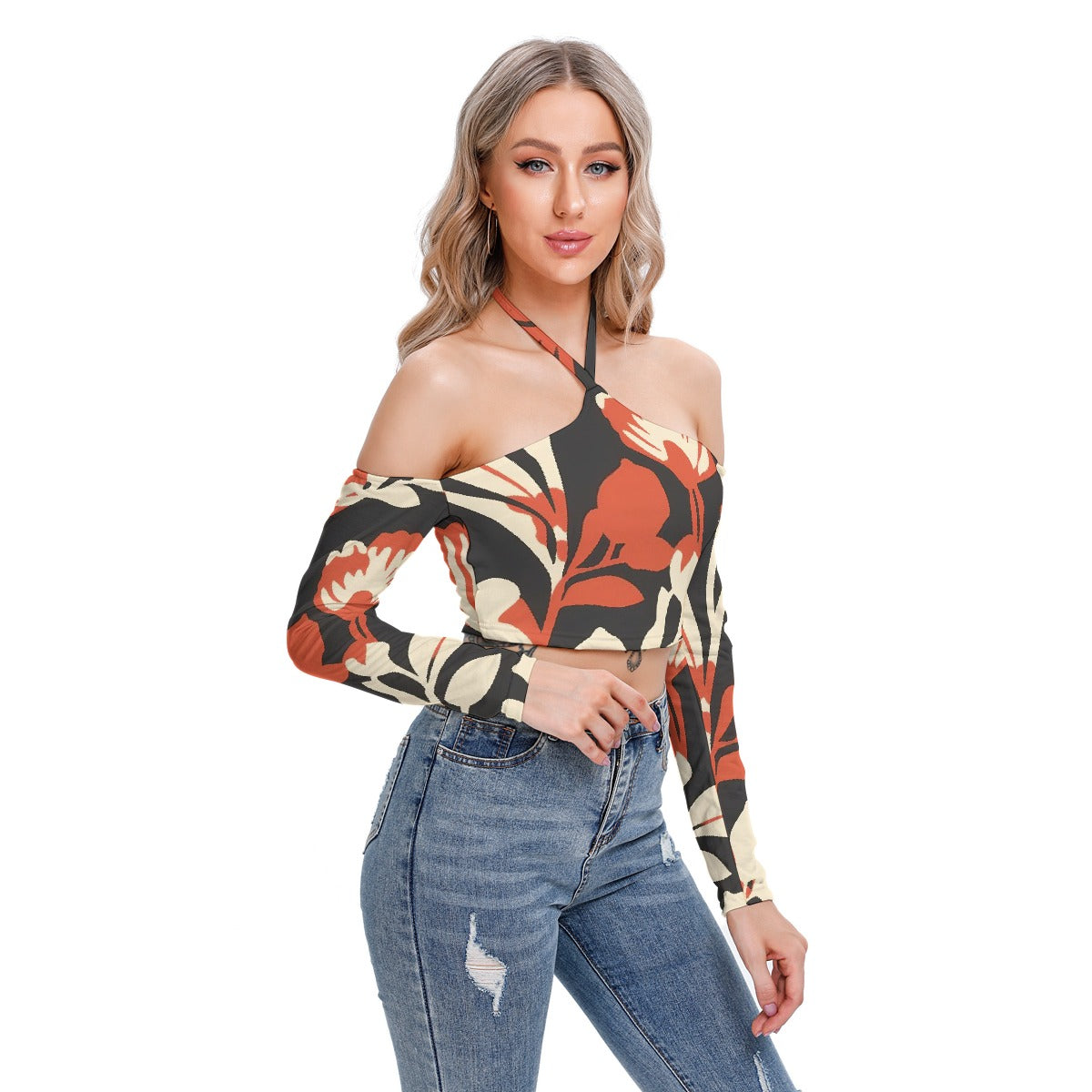 All-Over Print Women's Halter Lace-up Top