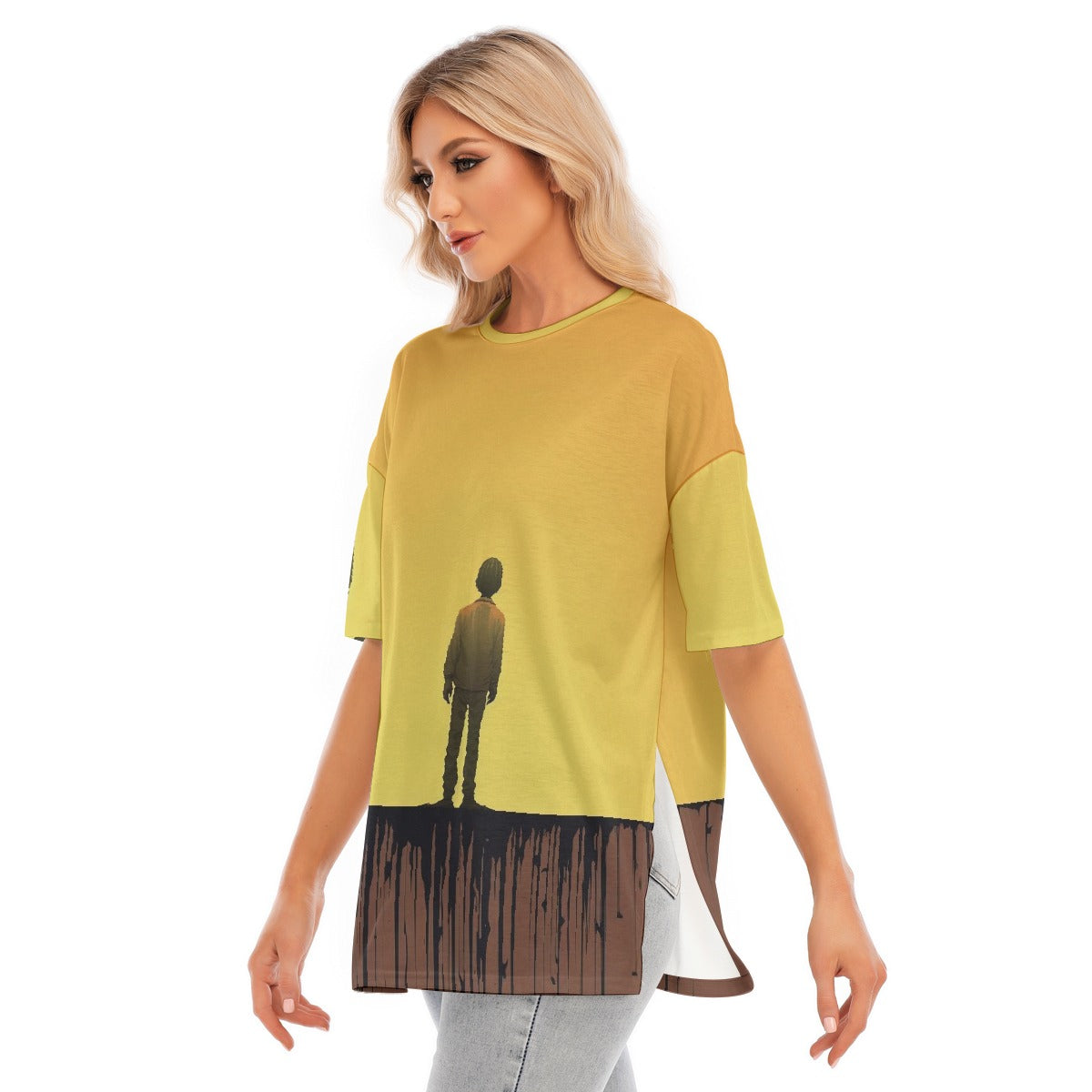 All-Over Print Women's Short Sleeves T-shirt With Hem Split