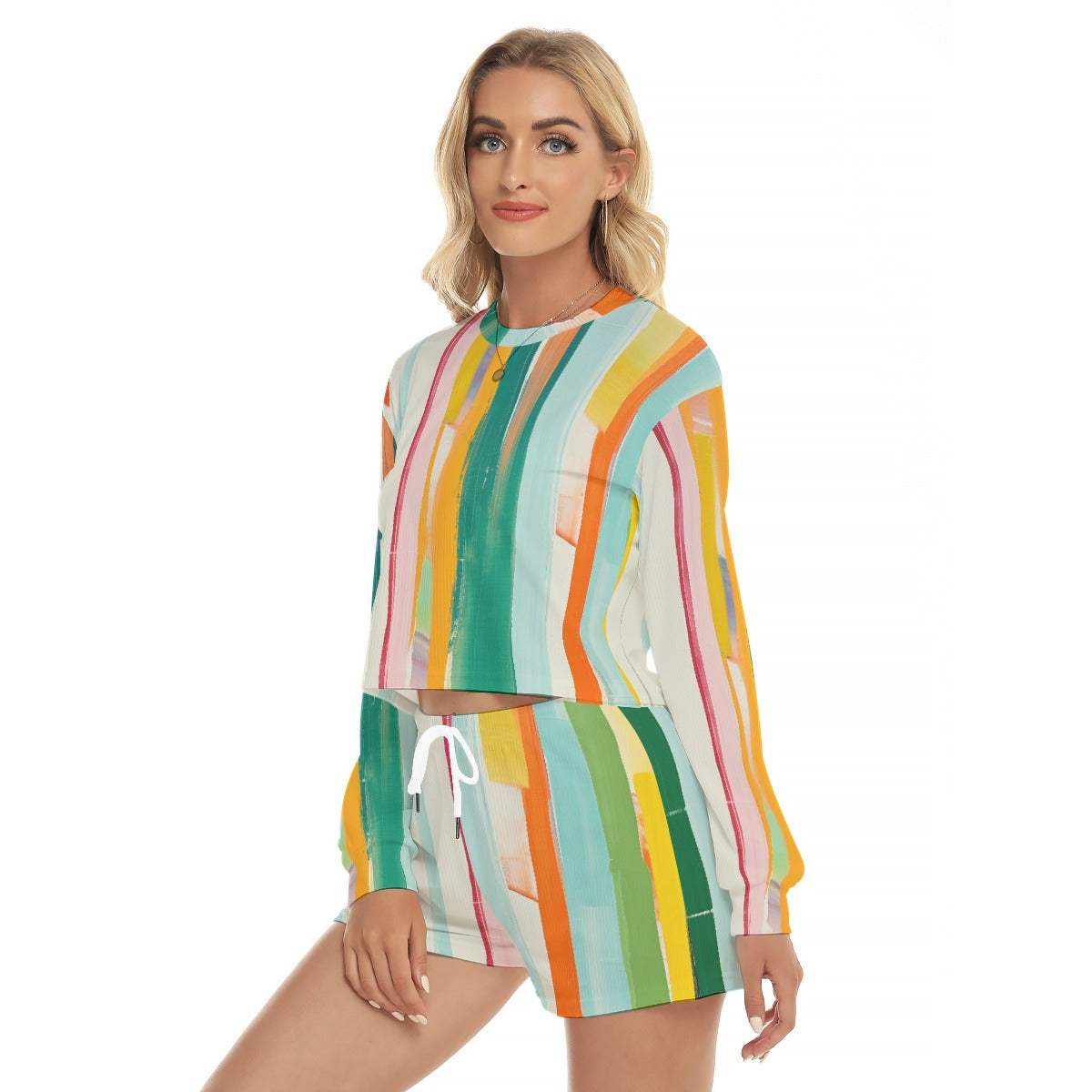 All-Over Print Women's Short Sweatshirt And Pants Suit
