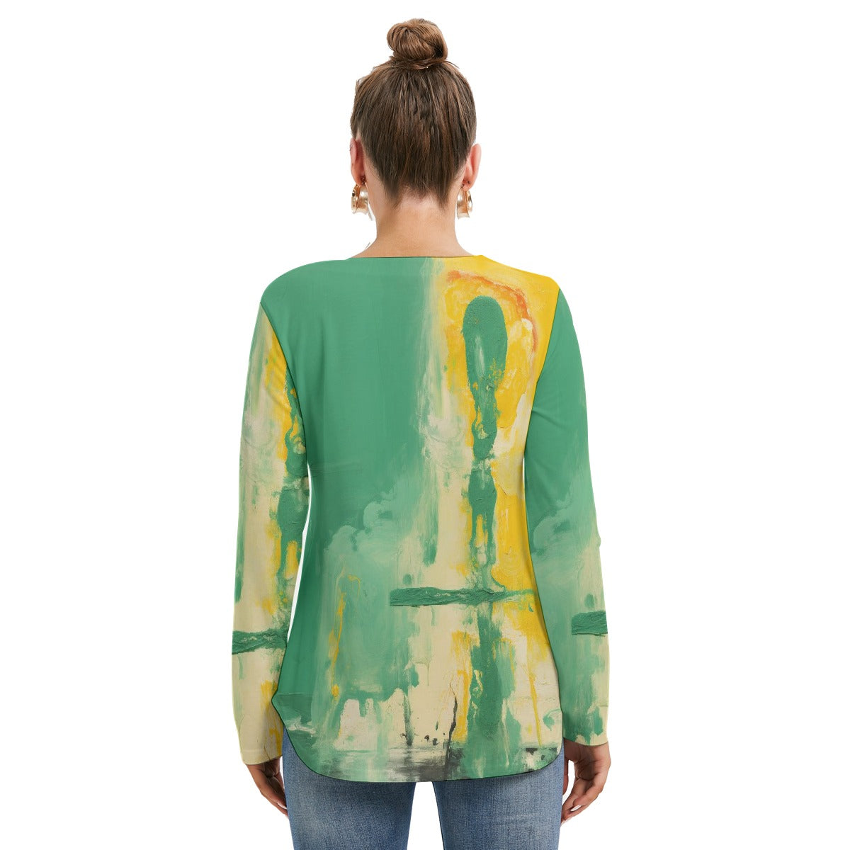 All-Over Print Women's Long Sleeve Neckline Tie Sweatshirt