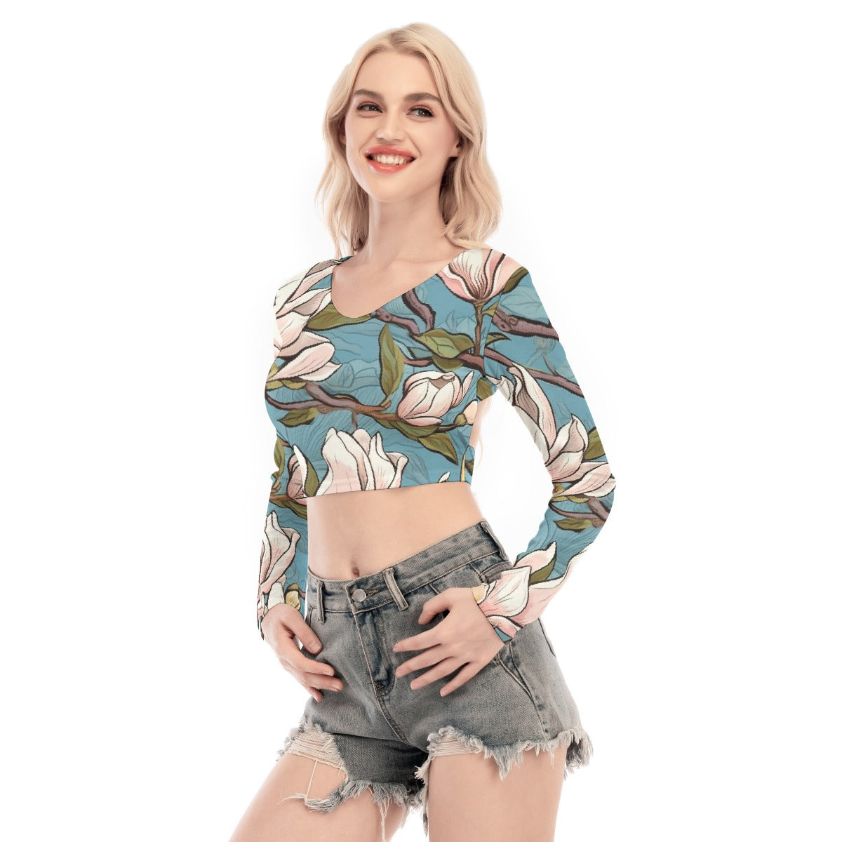 All-Over Print Women's Back Hollow T-shirt With Strap