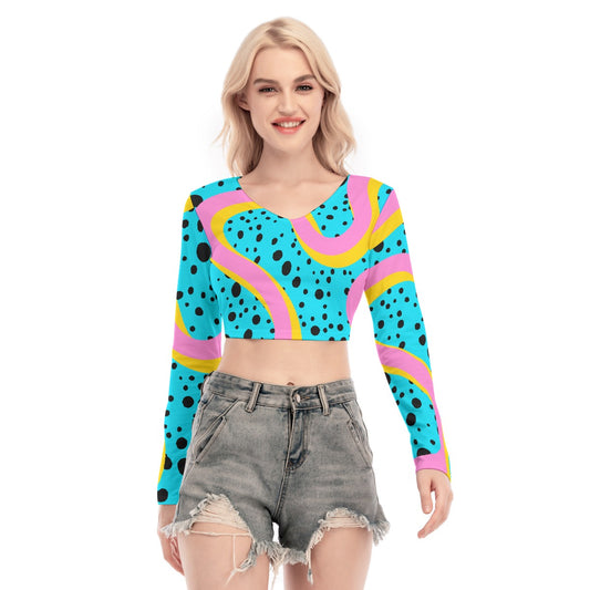 All-Over Print Women's Back Hollow T-shirt With Strap