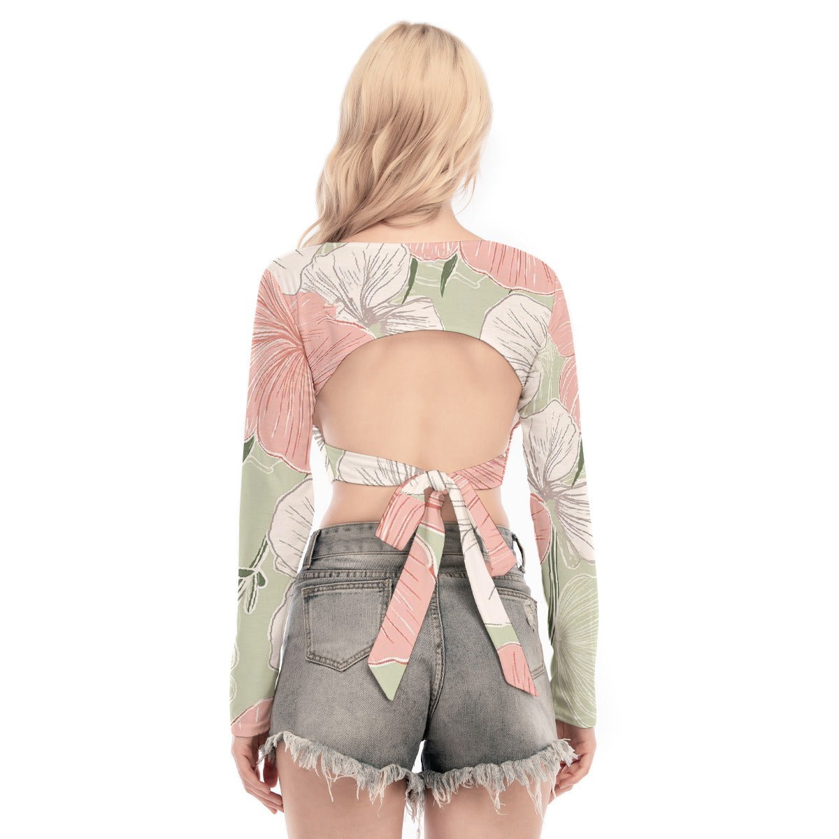 All-Over Print Women's Back Hollow T-shirt With Strap