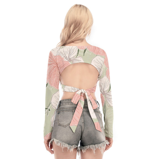 All-Over Print Women's Back Hollow T-shirt With Strap