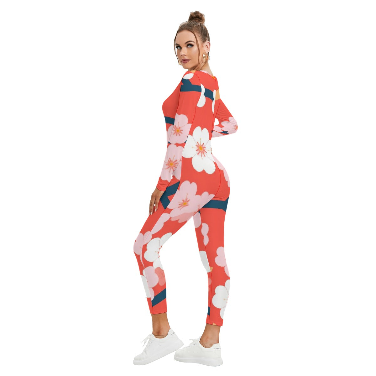 All-Over Print Women's Plunging Neck Jumpsuit