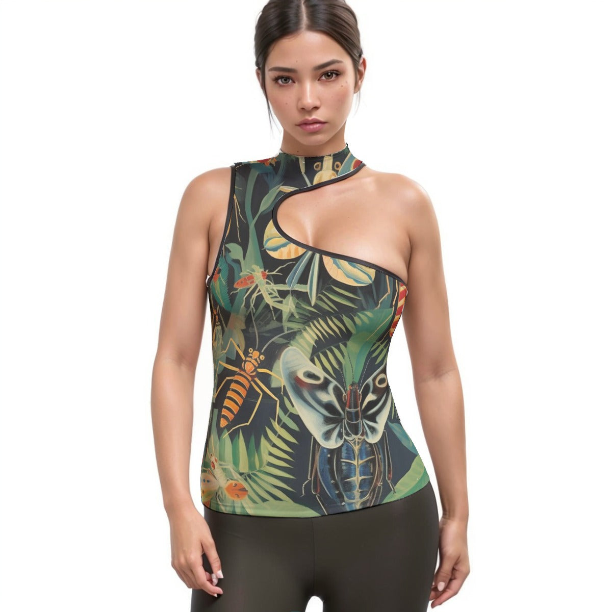 All-Over Print Women's Halter Sleeveless Asymmetrical Tank Top
