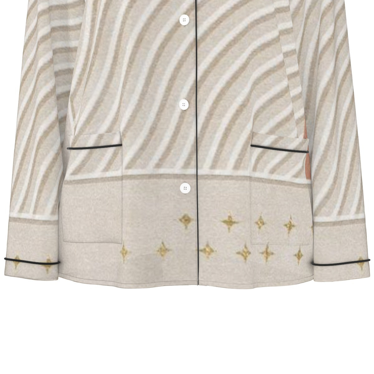 All-Over Print Women's Long Sleeve Pajama Set With Black Contrast Piping