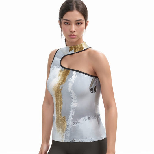 All-Over Print Women's Halter Sleeveless Asymmetrical Tank Top
