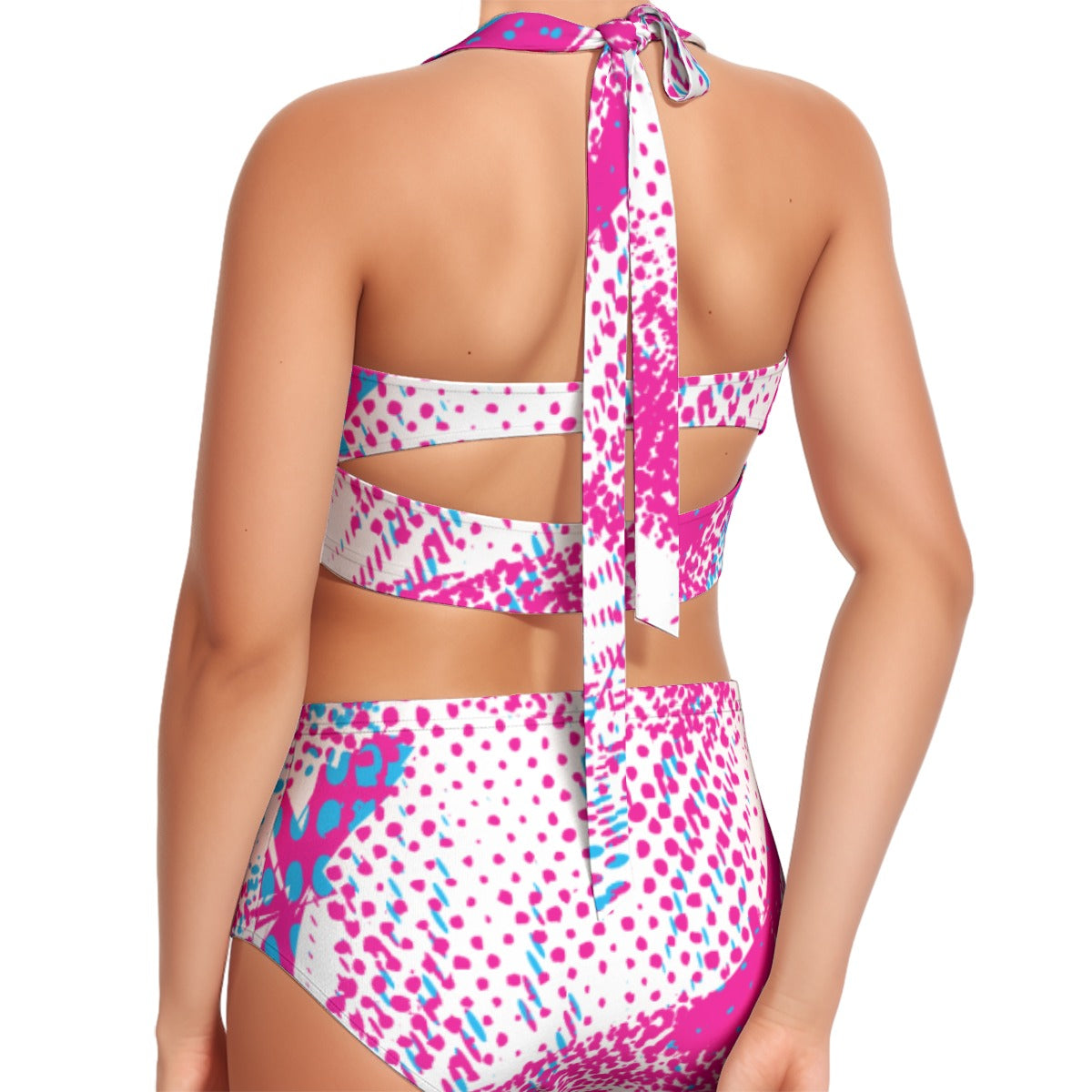 All-Over Print Women's Swimsuit Set With Halter