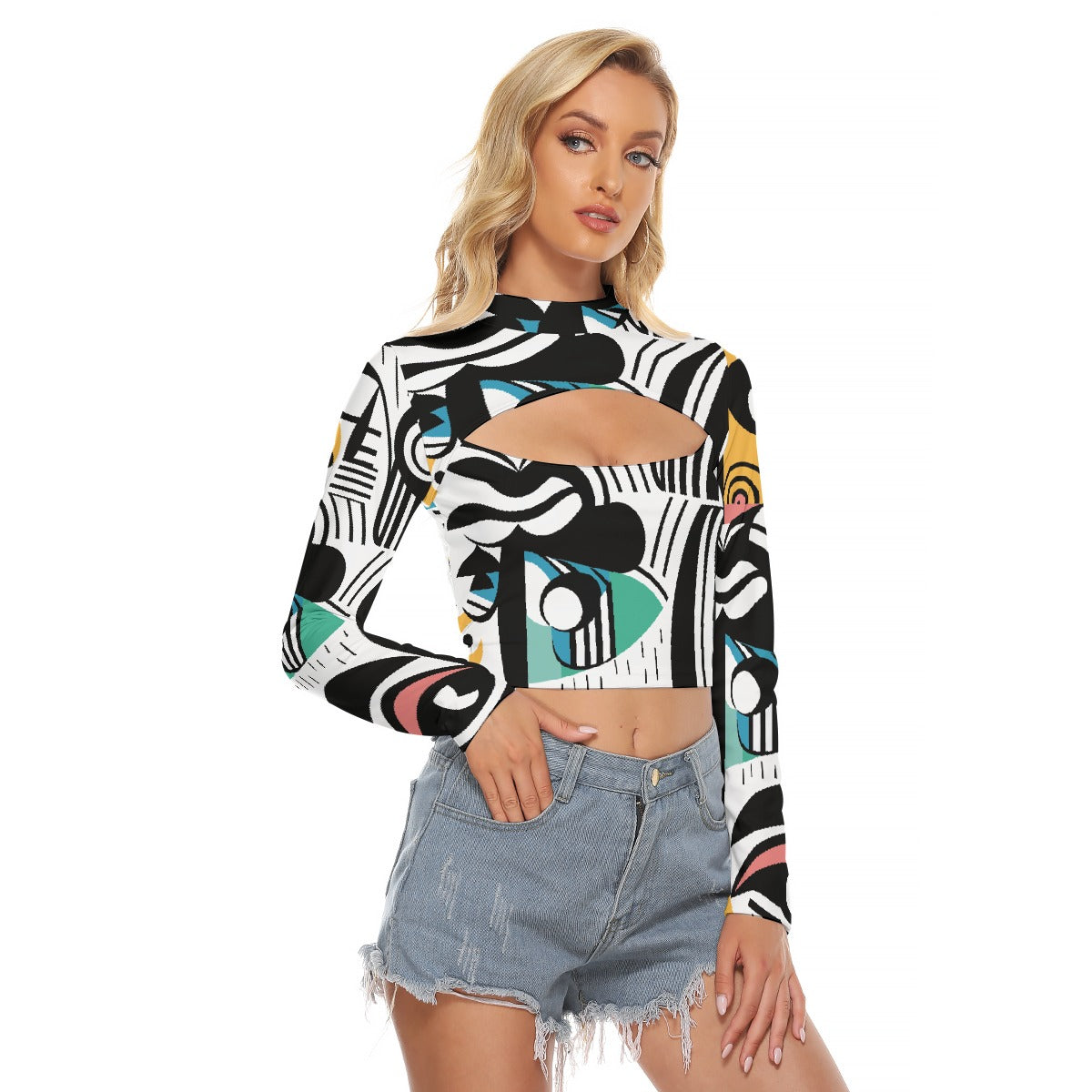 All-Over Print Women's Hollow Chest Keyhole Tight Crop Top
