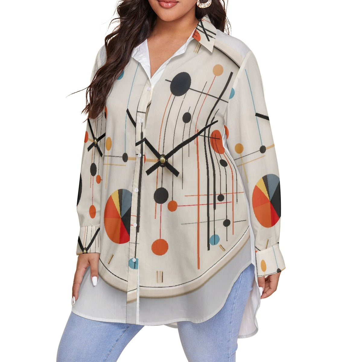 All-Over Print Women's Shirt With Long Sleeve(Plus Size)