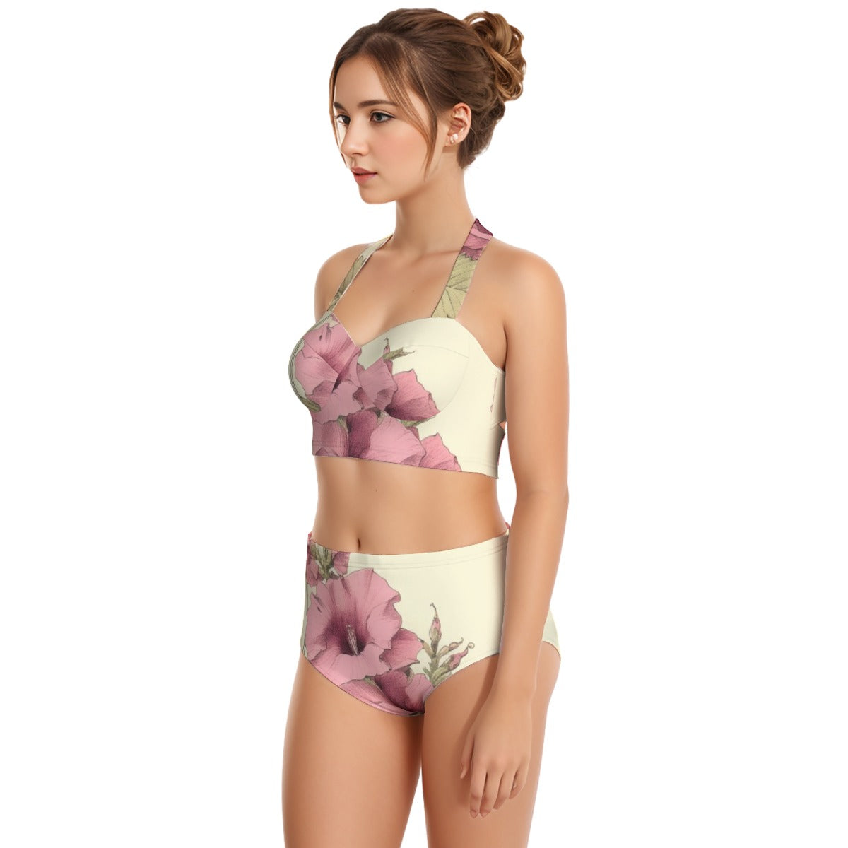 All-Over Print Women's Swimsuit Set With Halter