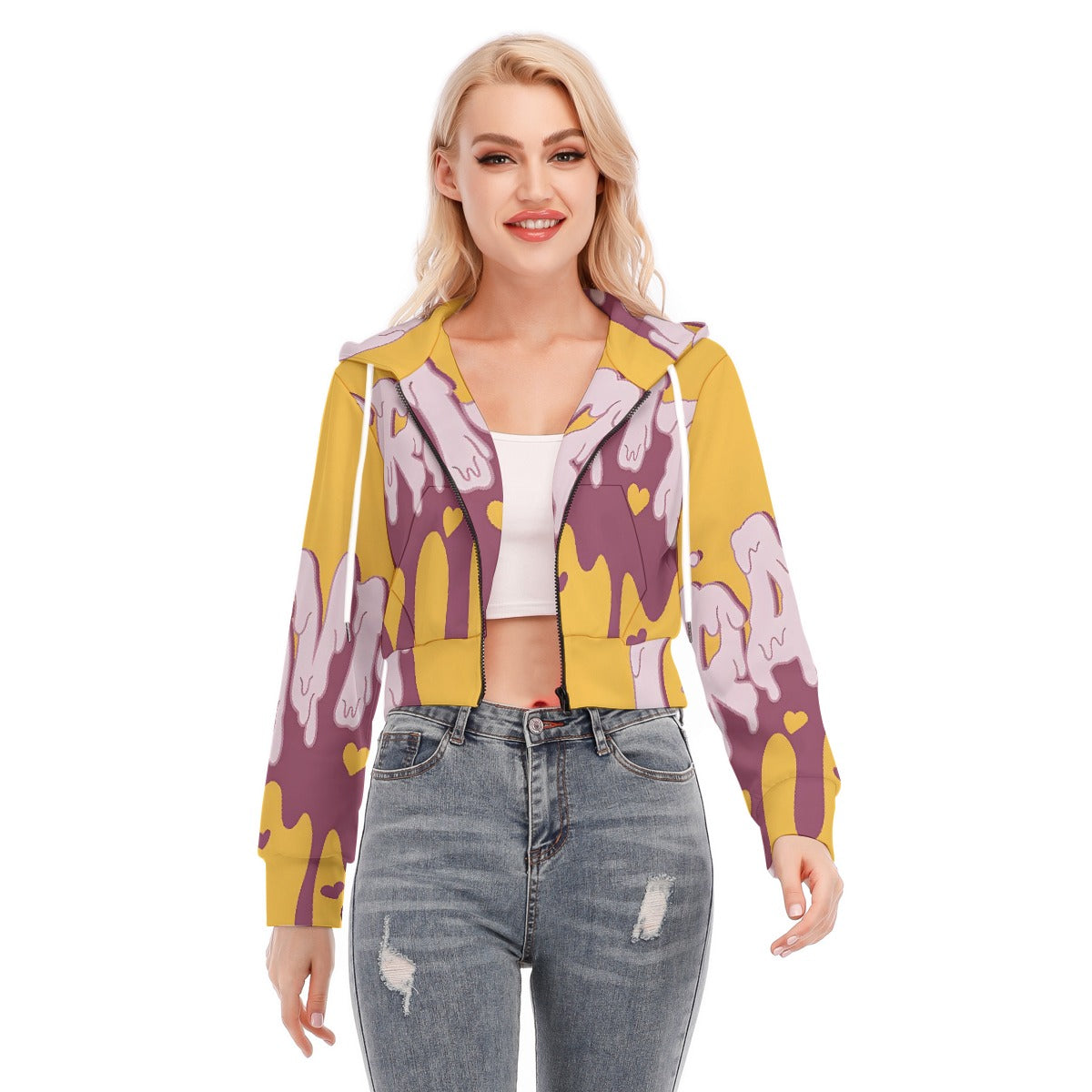 All-Over Print Women's Crop Top Hoodie With Zipper Closure