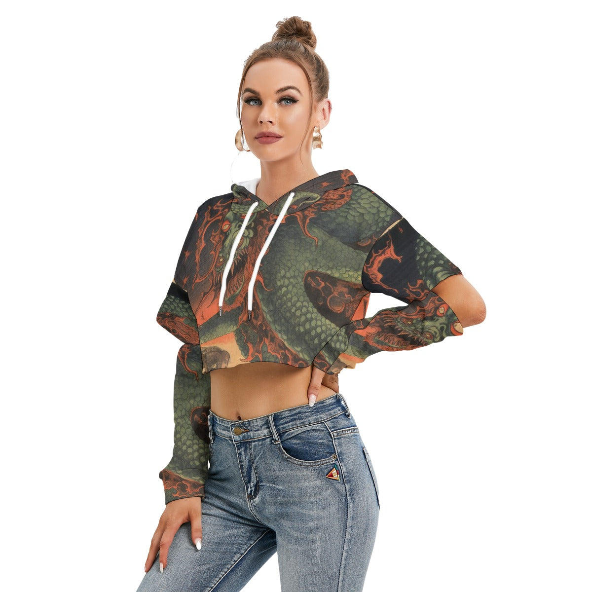 All-Over Print Women's Heavy Fleece Hoodie With Hollow Out Sleeve