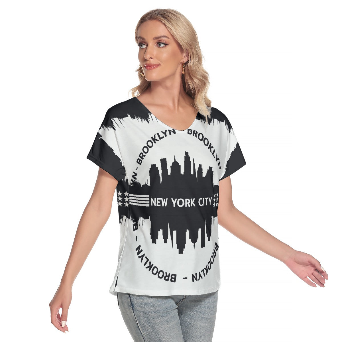 All-Over Print Women's Loose V-neck Short Sleeve T-shirt