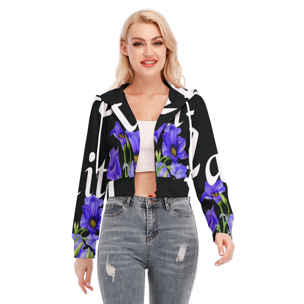 All-Over Print Women's Crop Top Hoodie With Zipper Closure