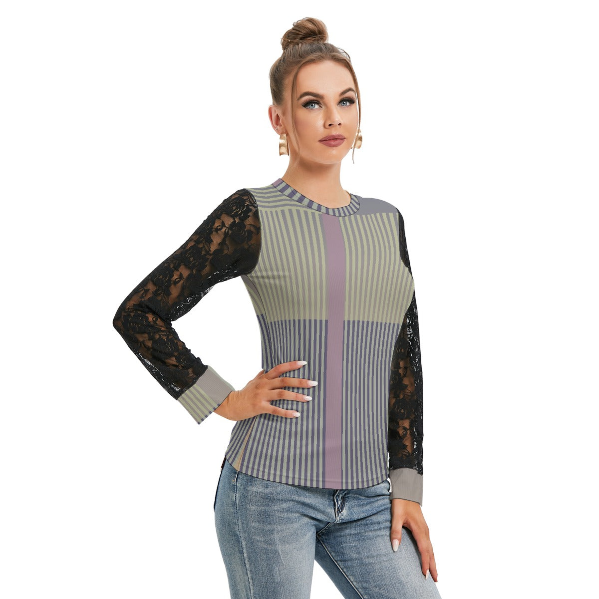 All-Over Print Women's T-shirt And Sleeve With Black Lace