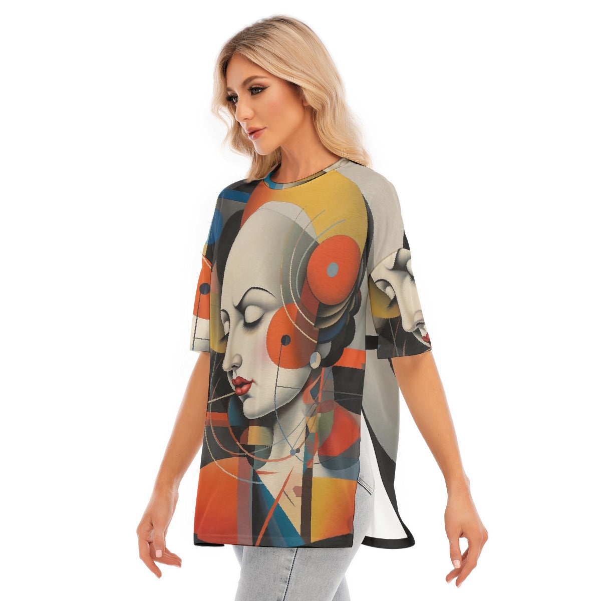 All-Over Print Women's Short Sleeves T-shirt With Hem Split