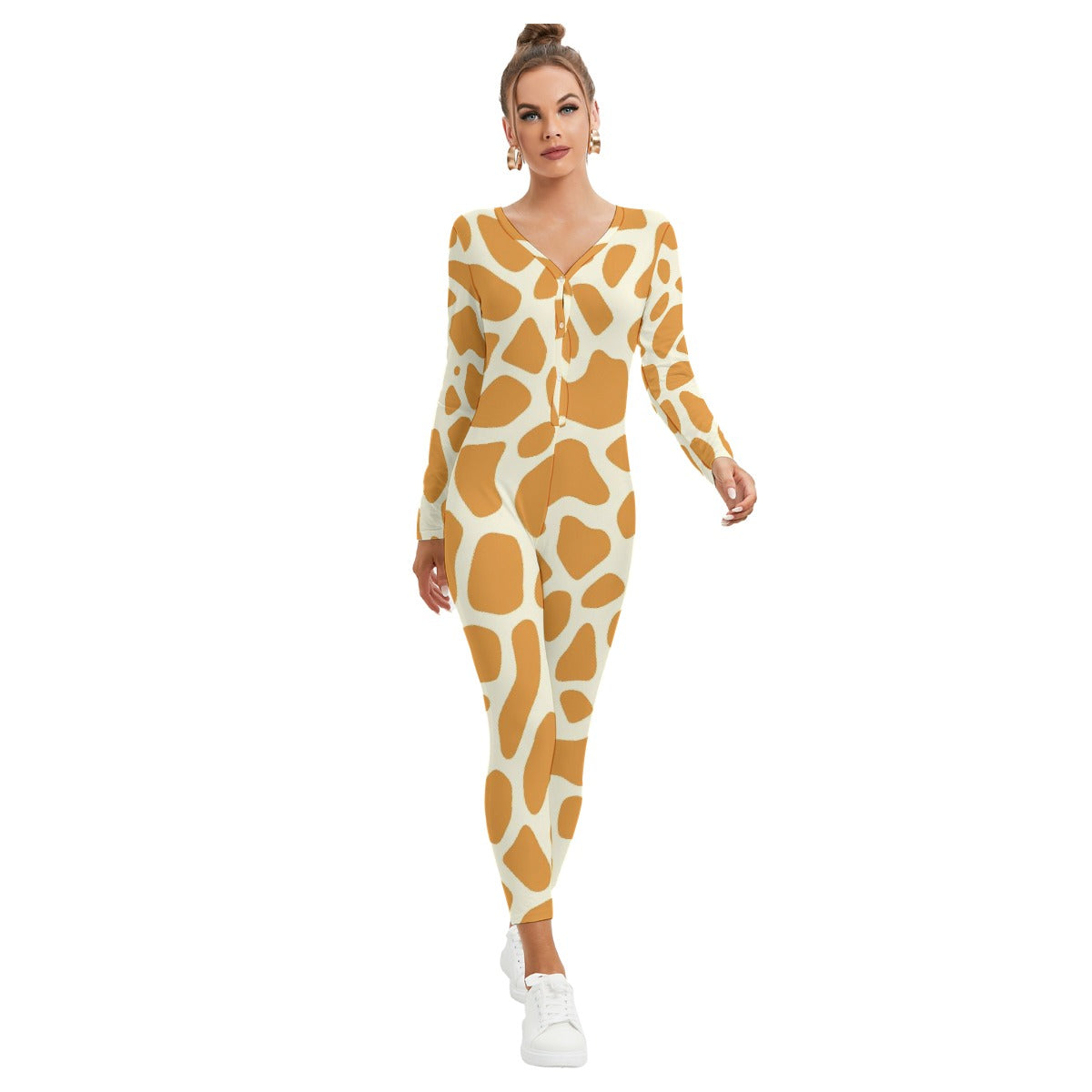 All-Over Print Women's Plunging Neck Jumpsuit