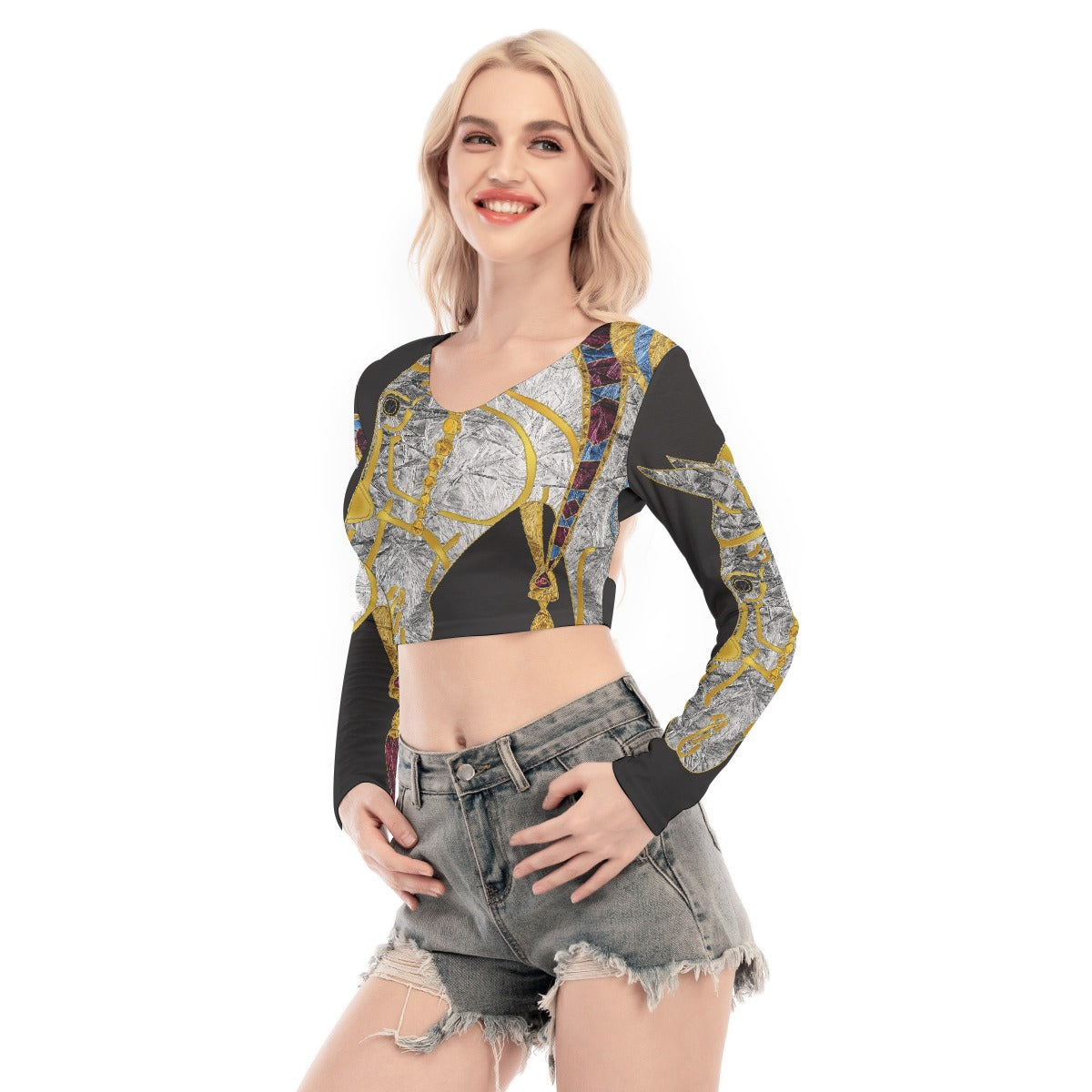 All-Over Print Women's Back Hollow T-shirt With Strap