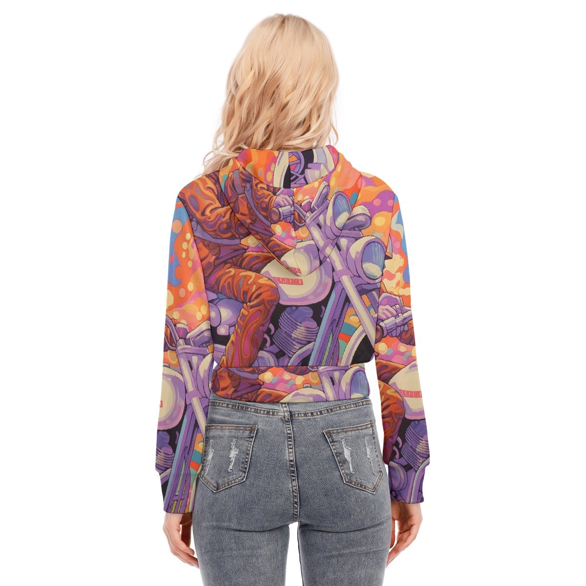 All-Over Print Women's Crop Top Hoodie With Zipper Closure