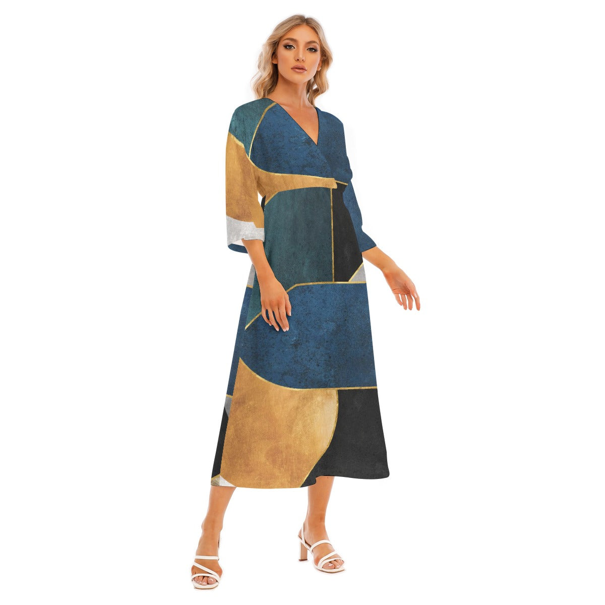 All-Over Print Women's Mid-Sleeve Long Dress