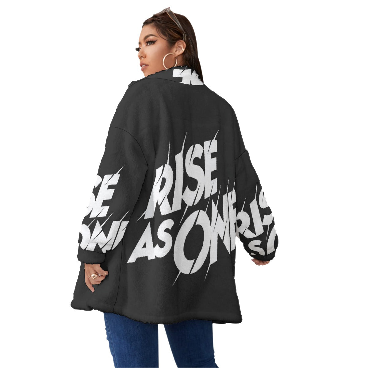 All-Over Print Unisex Borg Fleece Stand-up Collar Coat With Zipper Closure(Plus Size)