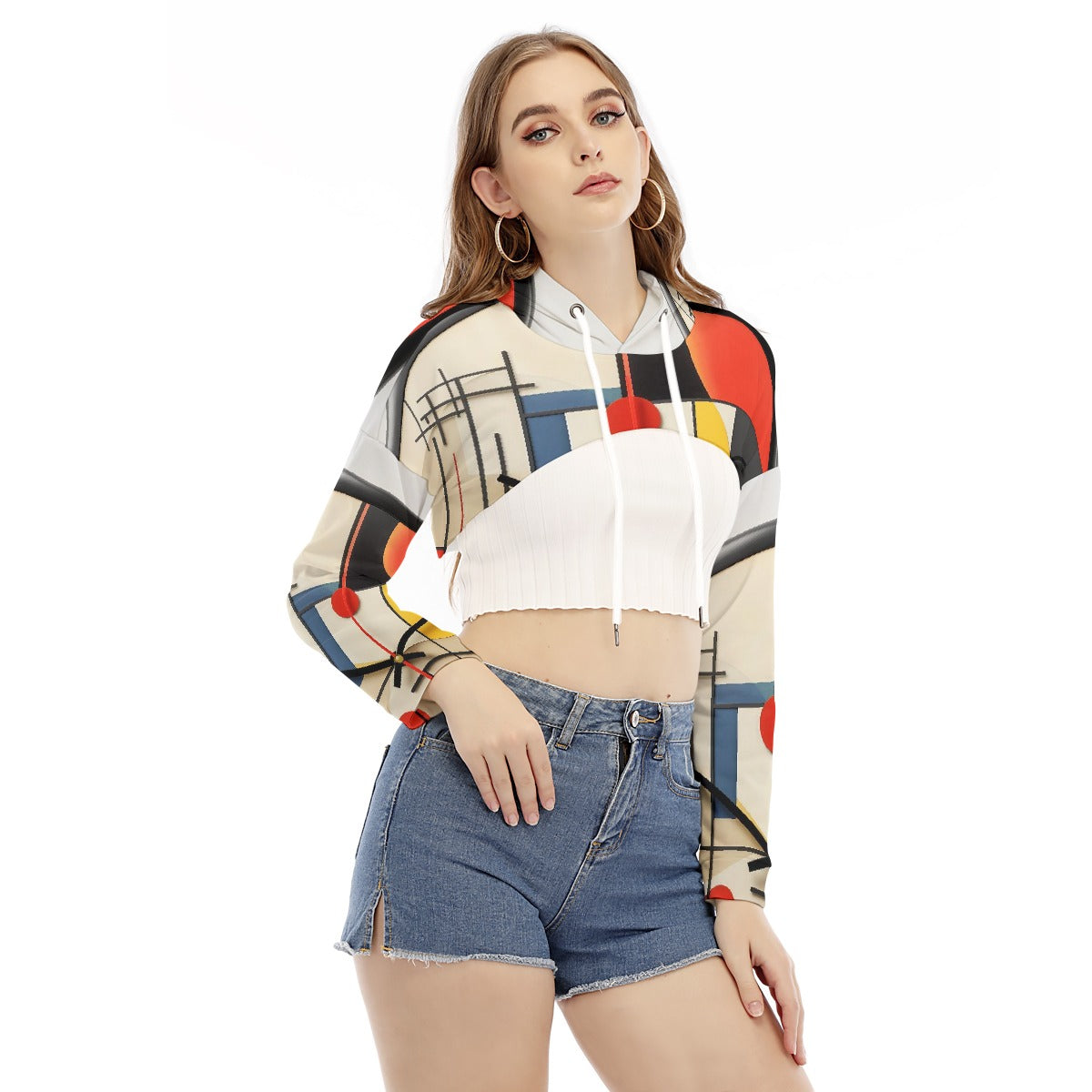 All-Over Print Women's Smock Short Hoodie With Long Sleeve