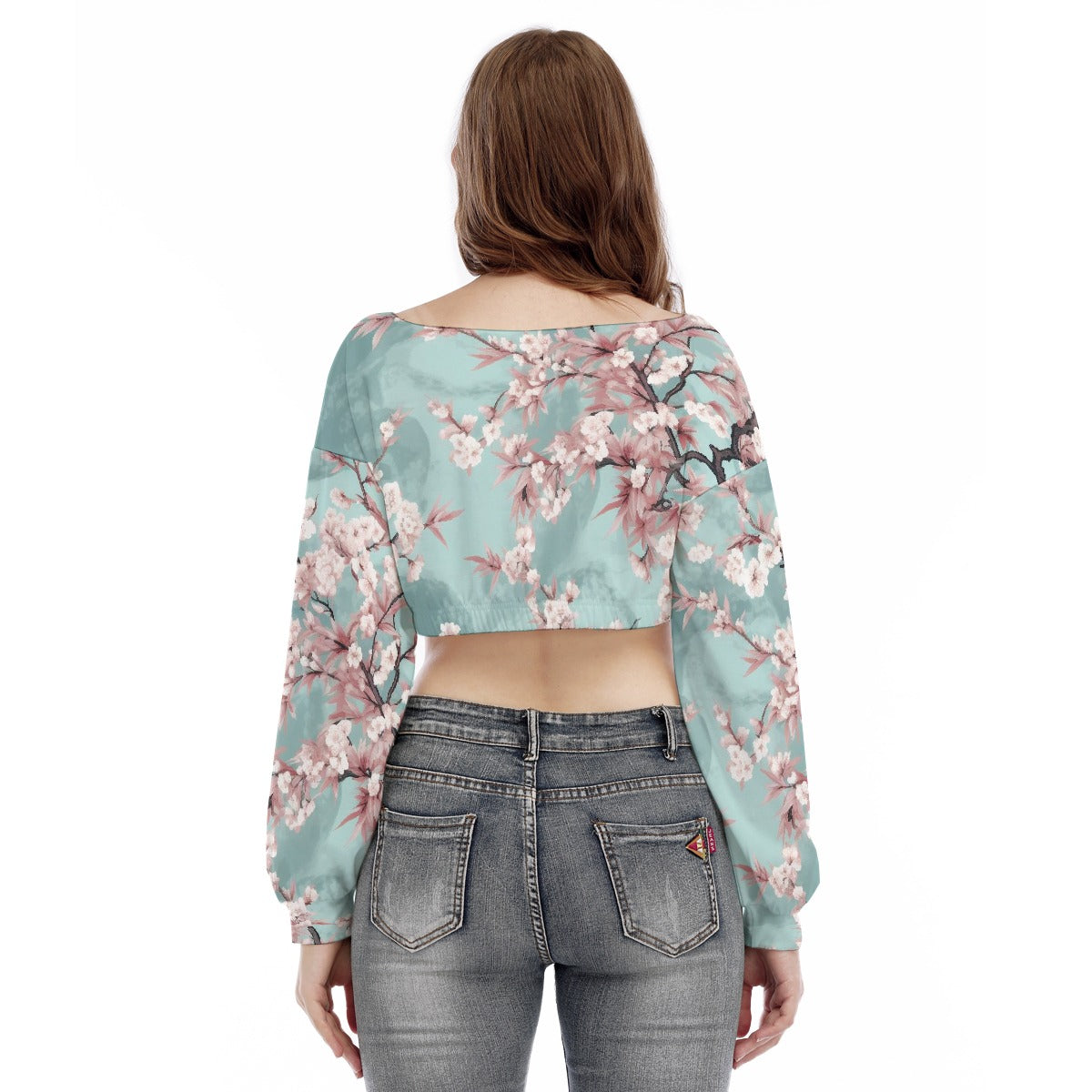 All-Over Print Women's V-neck Long Sleeve Cropped Sweatshirt
