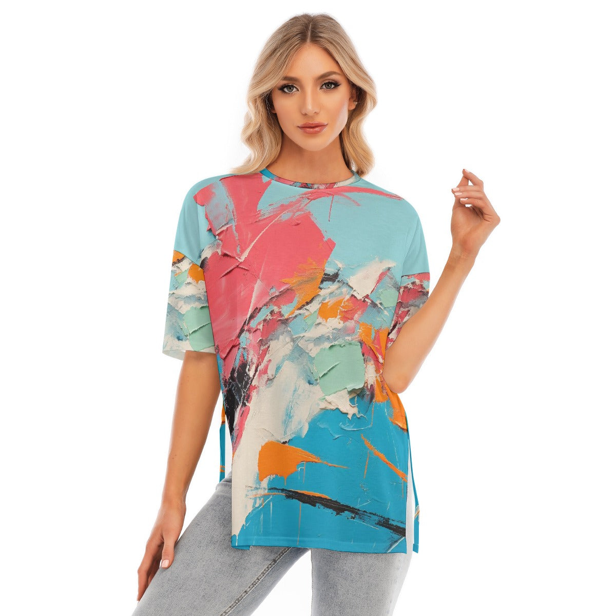 All-Over Print Women's Short Sleeves T-shirt With Hem Split