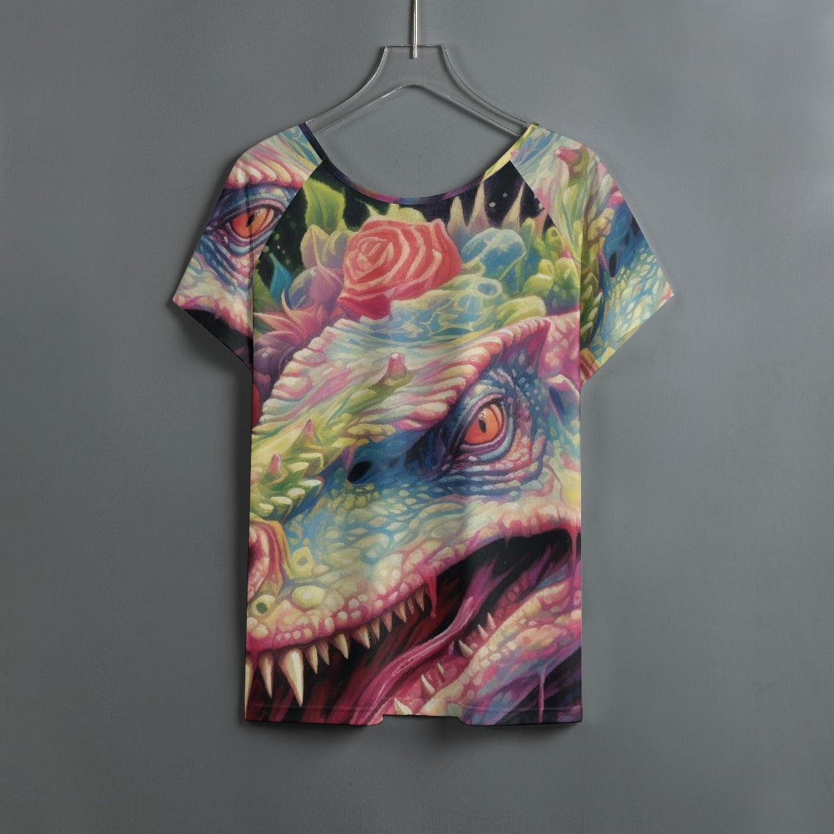 All-Over Print Women's Round Neck T-shirt With Raglan Sleeve