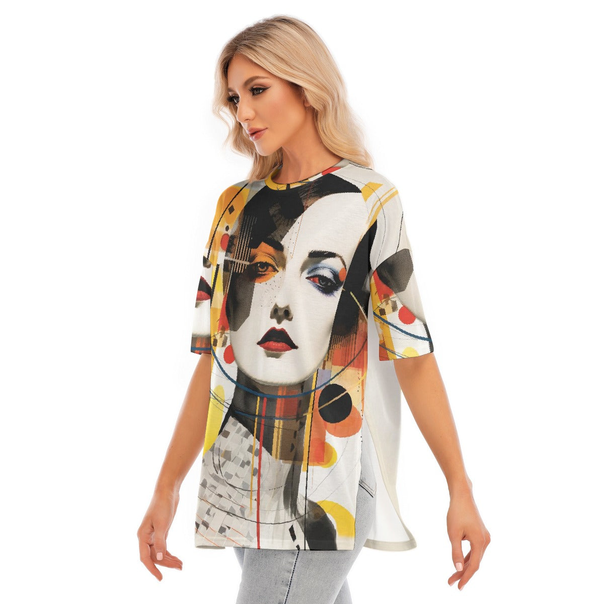 All-Over Print Women's Short Sleeves T-shirt With Hem Split