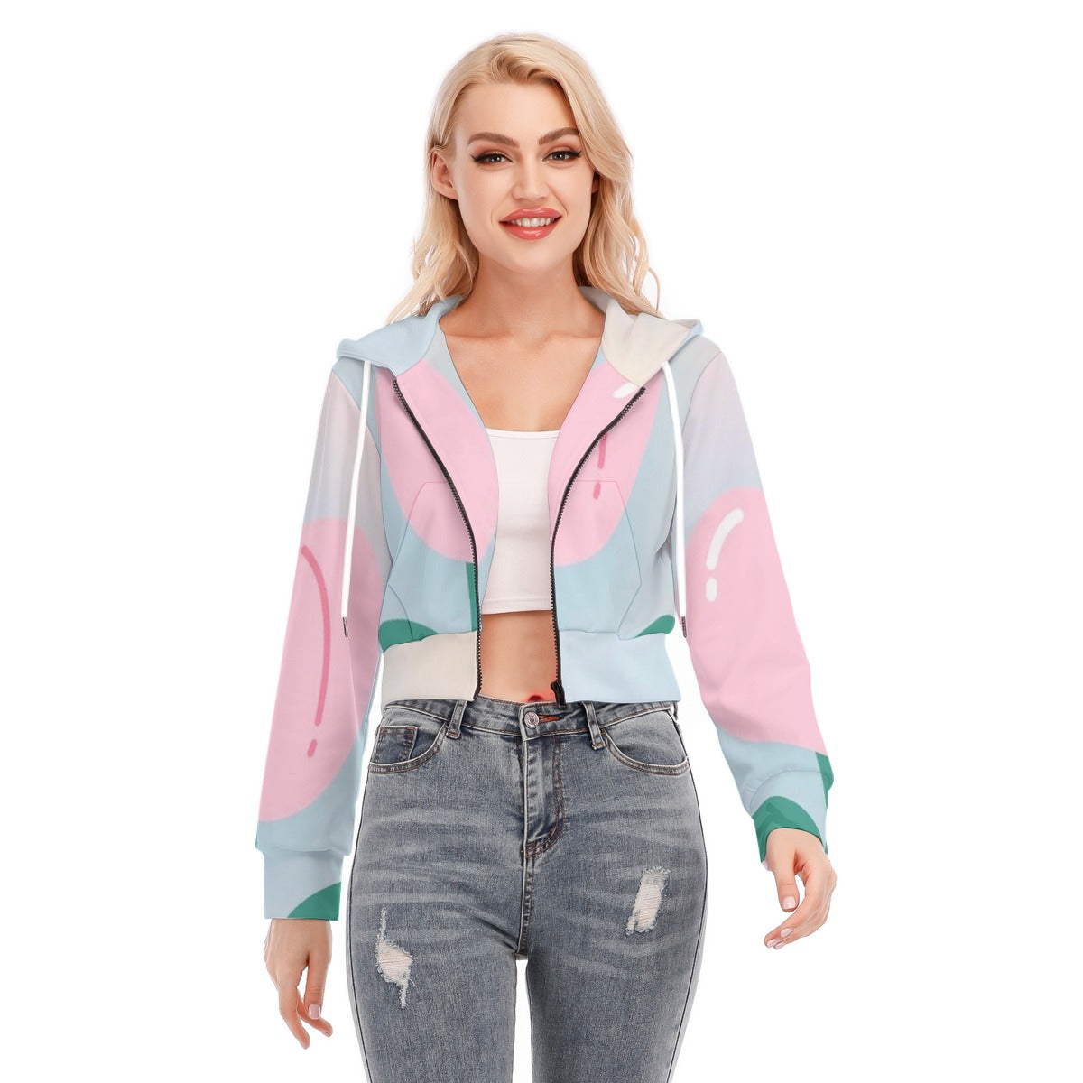 All-Over Print Women's Crop Top Hoodie With Zipper Closure
