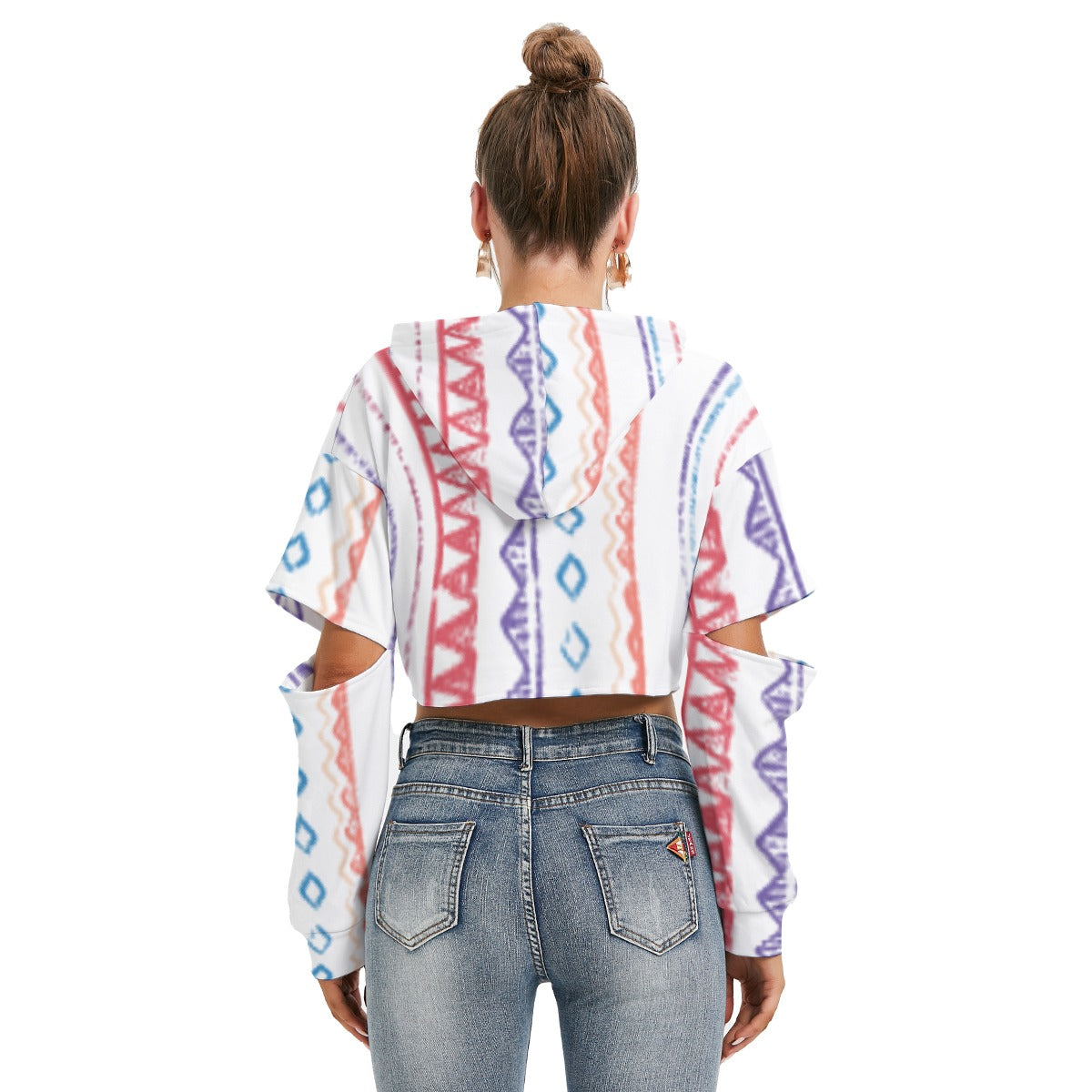 All-Over Print Women's Heavy Fleece Hoodie With Hollow Out Sleeve