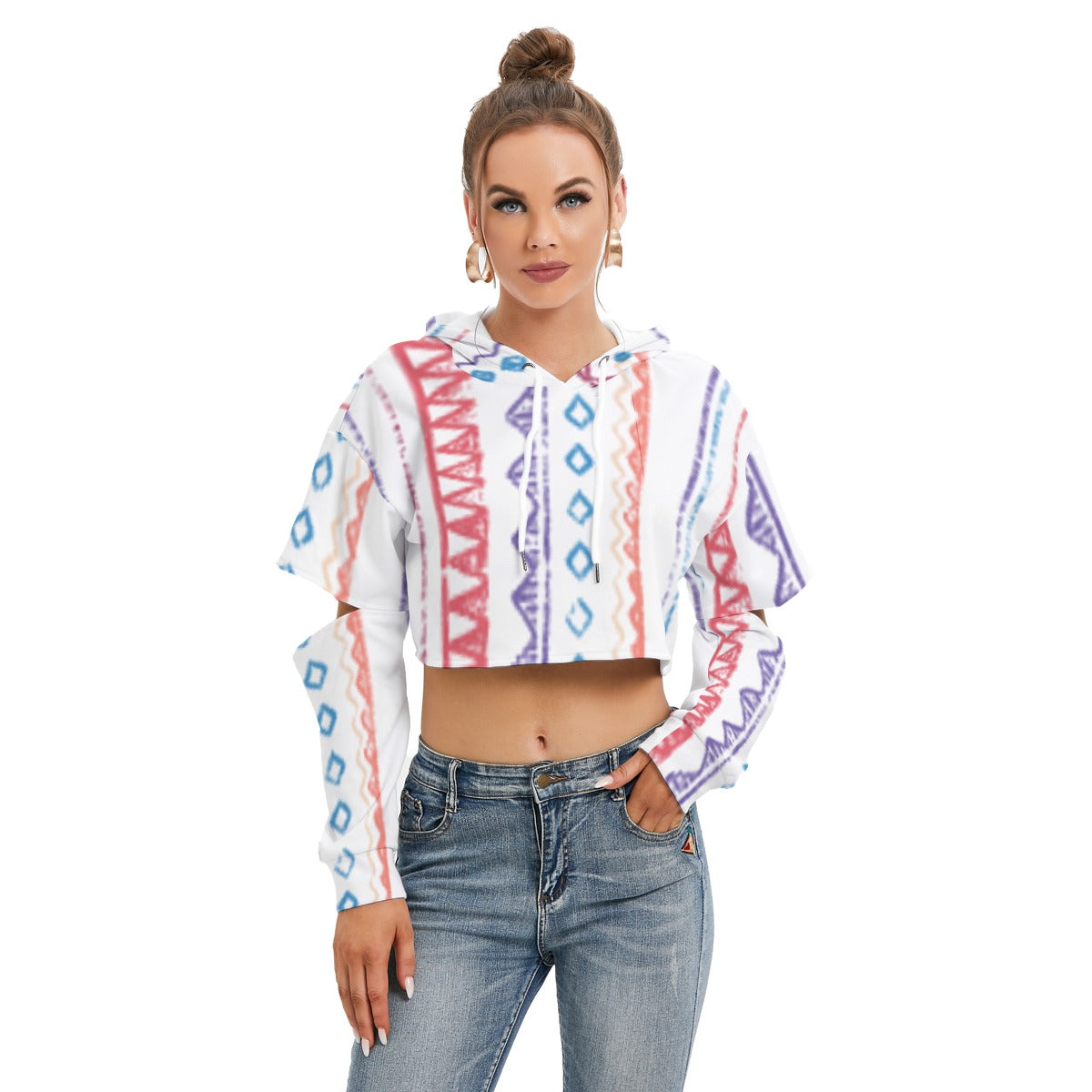 All-Over Print Women's Heavy Fleece Hoodie With Hollow Out Sleeve