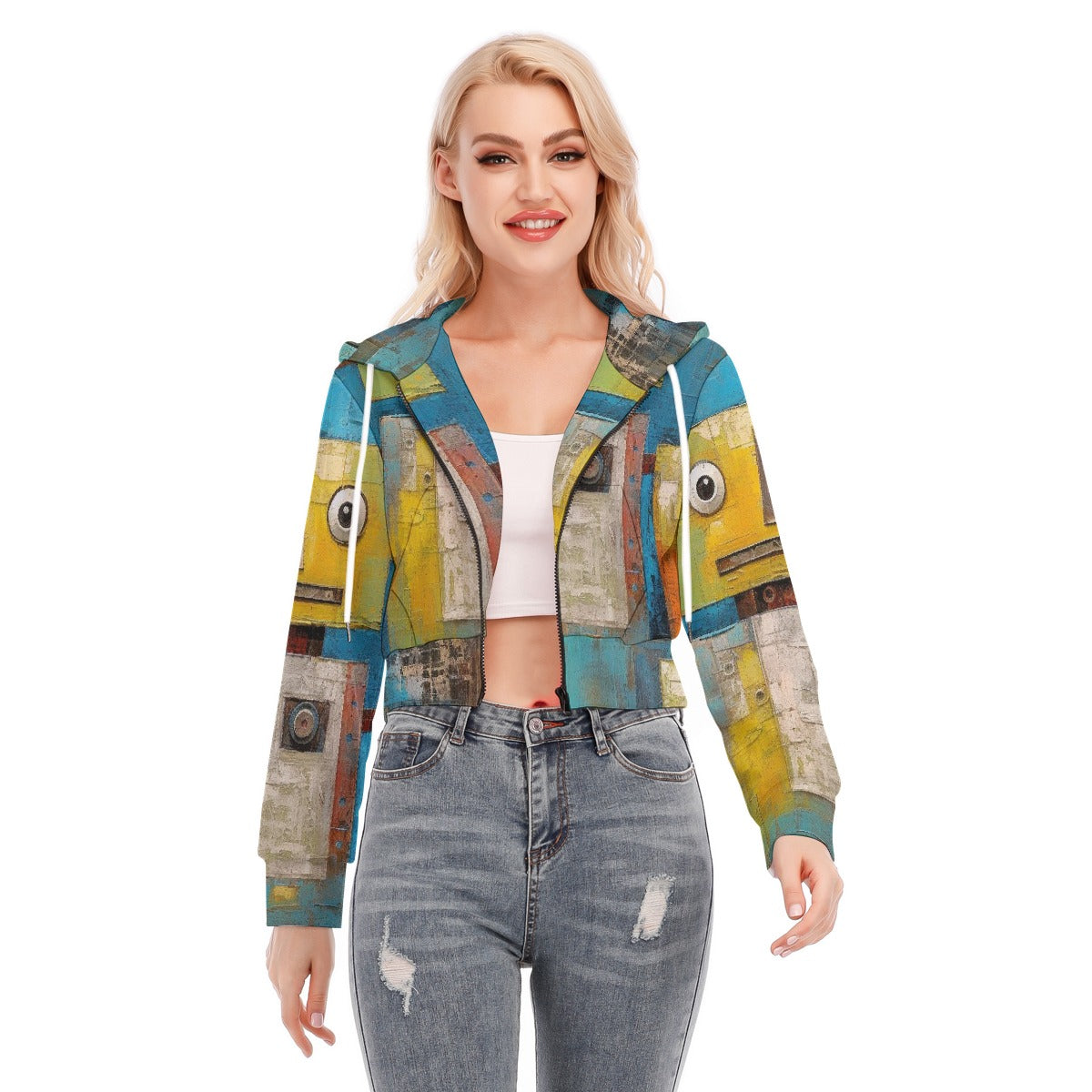 All-Over Print Women's Crop Top Hoodie With Zipper Closure