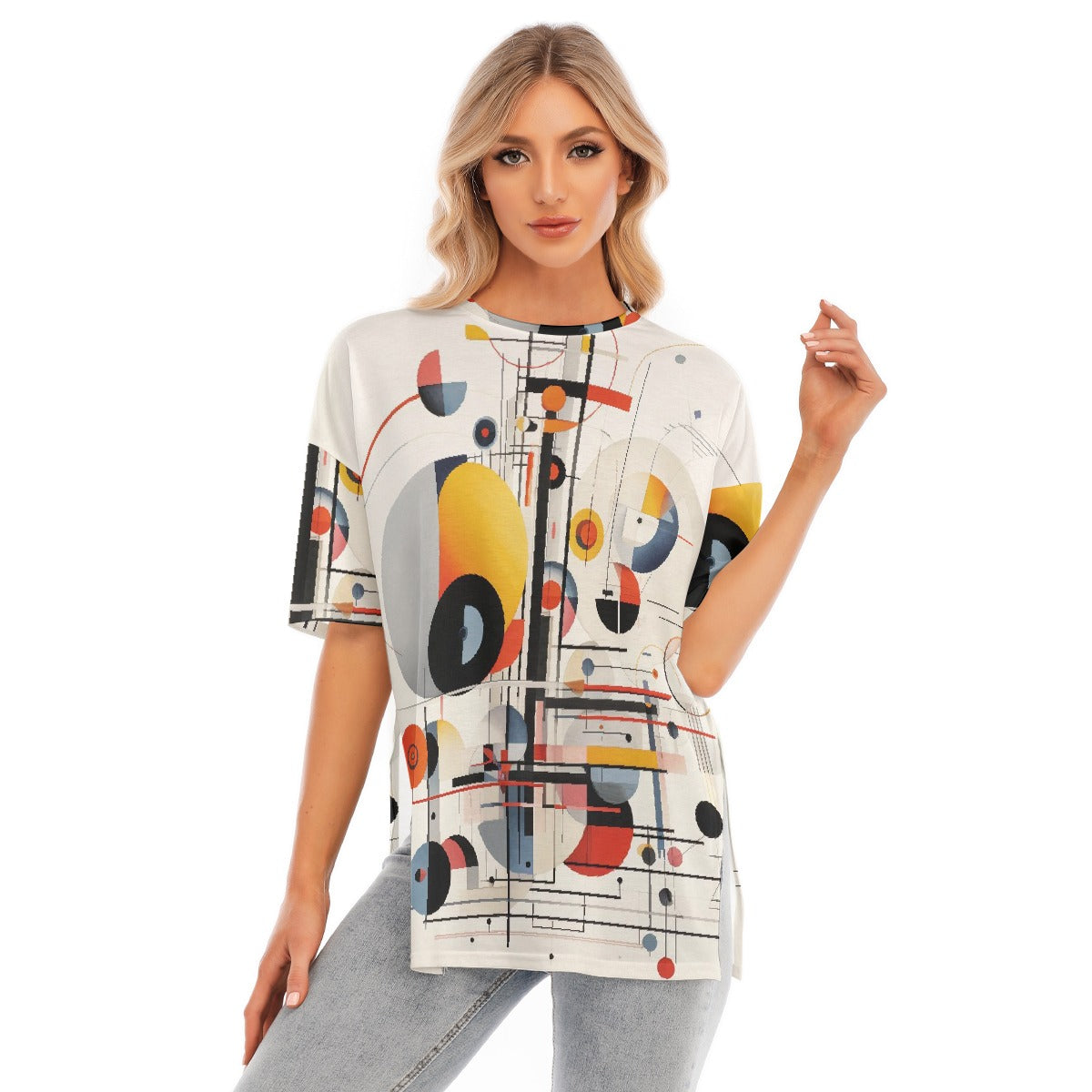 All-Over Print Women's Short Sleeves T-shirt With Hem Split