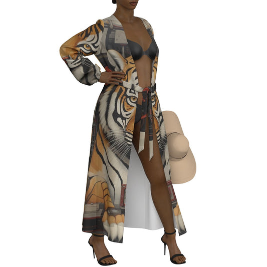 All-Over Print Women's Lace-up Chiffon Robe