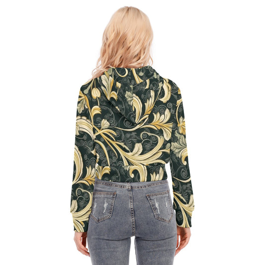 All-Over Print Women's Crop Top Hoodie With Zipper Closure