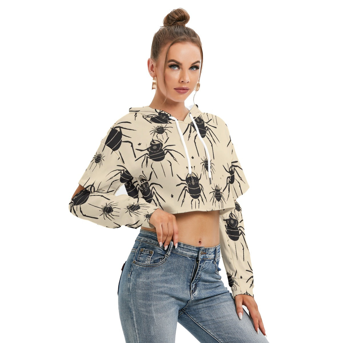 All-Over Print Women's Heavy Fleece Hoodie With Hollow Out Sleeve