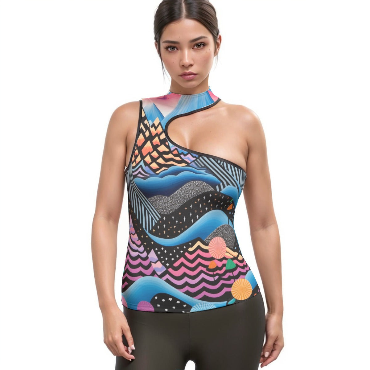 All-Over Print Women's Halter Sleeveless Asymmetrical Tank Top