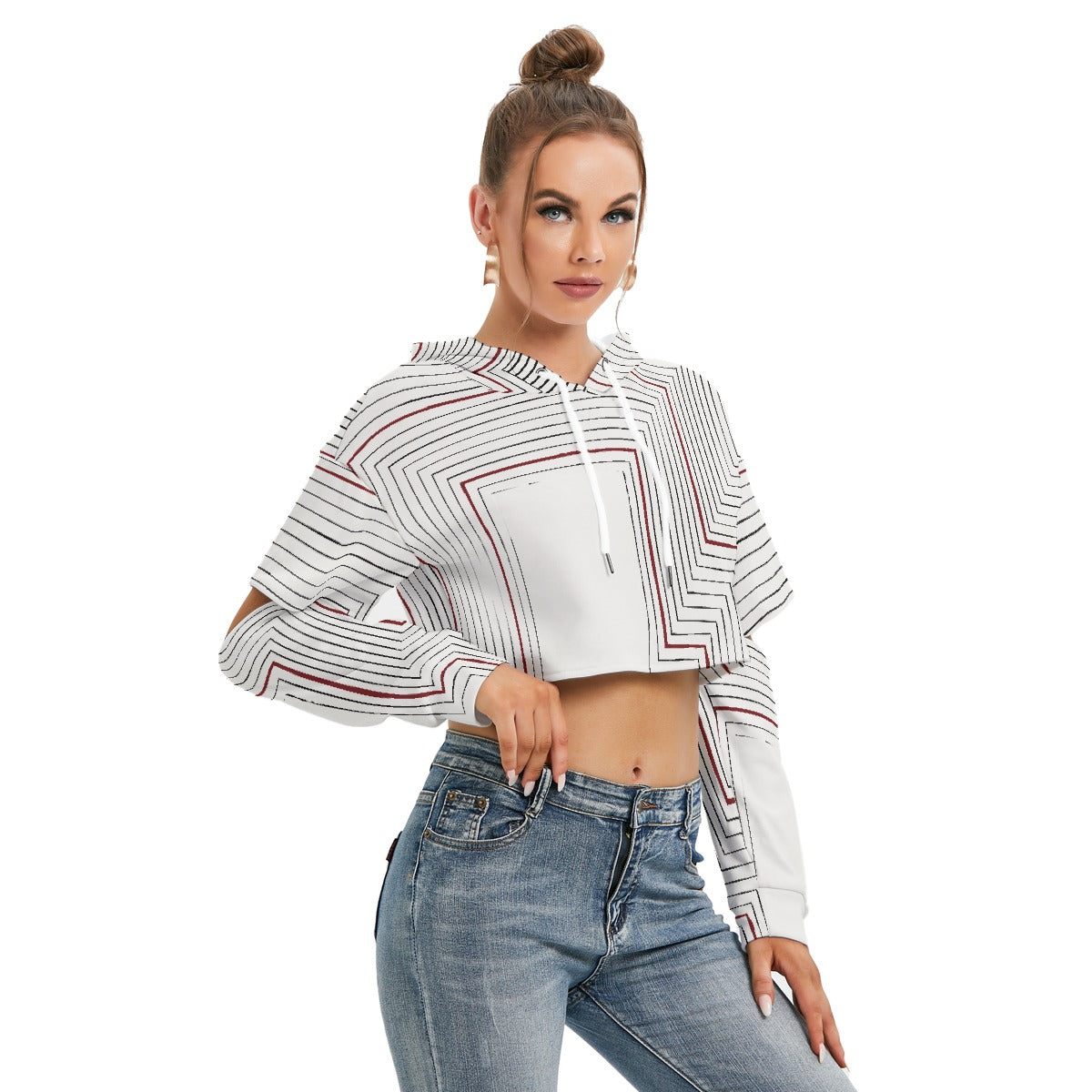 All-Over Print Women's Heavy Fleece Hoodie With Hollow Out Sleeve