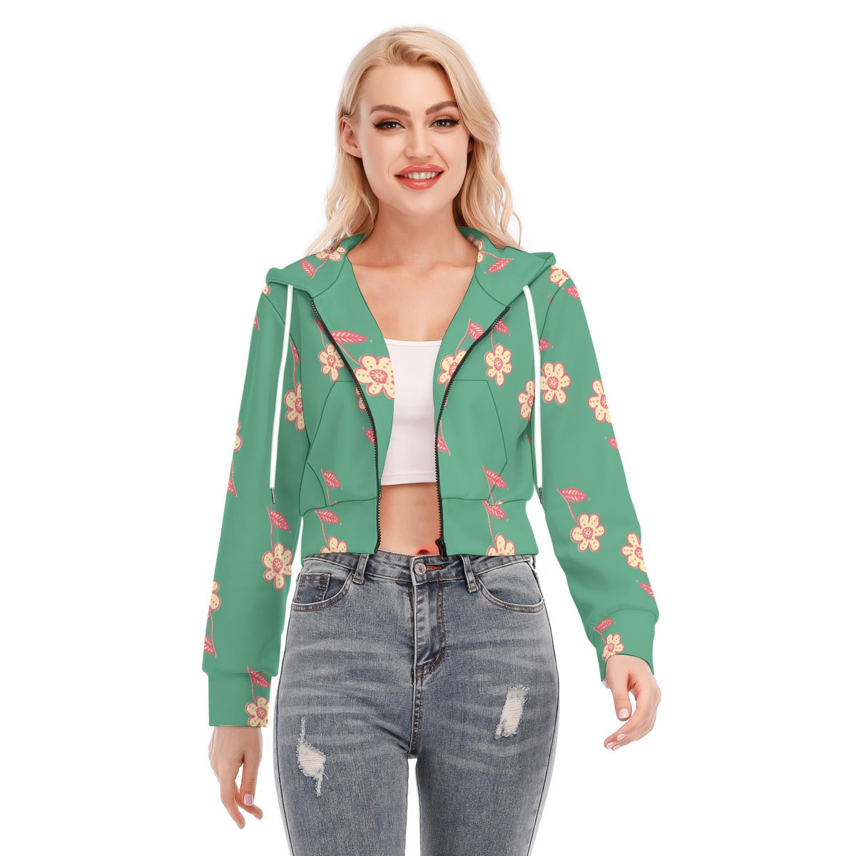 All-Over Print Women's Crop Top Hoodie With Zipper Closure