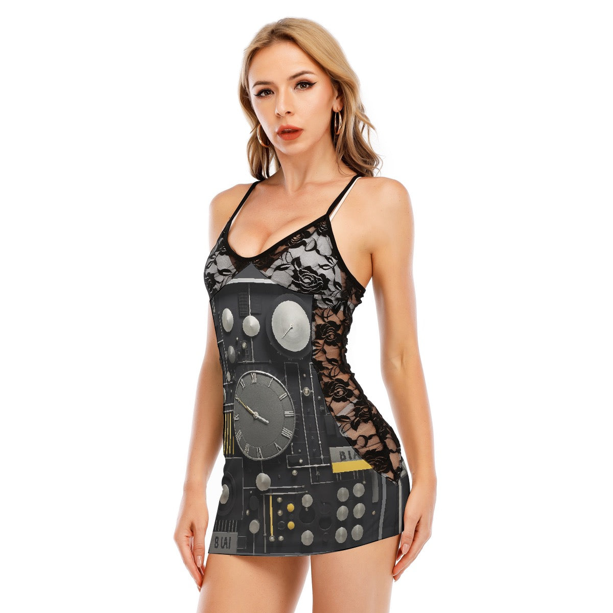 All-Over Print Women's Black Lace Cami Dress